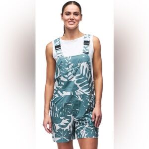 INDYEVA Arin Short Overalls Romper Palm Print Blue Grey Recycled Medium
